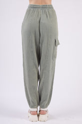 VERY J Women's Crinkle Gauze Drawstring Pants - Stylish & Comfortable Cotton Trousers